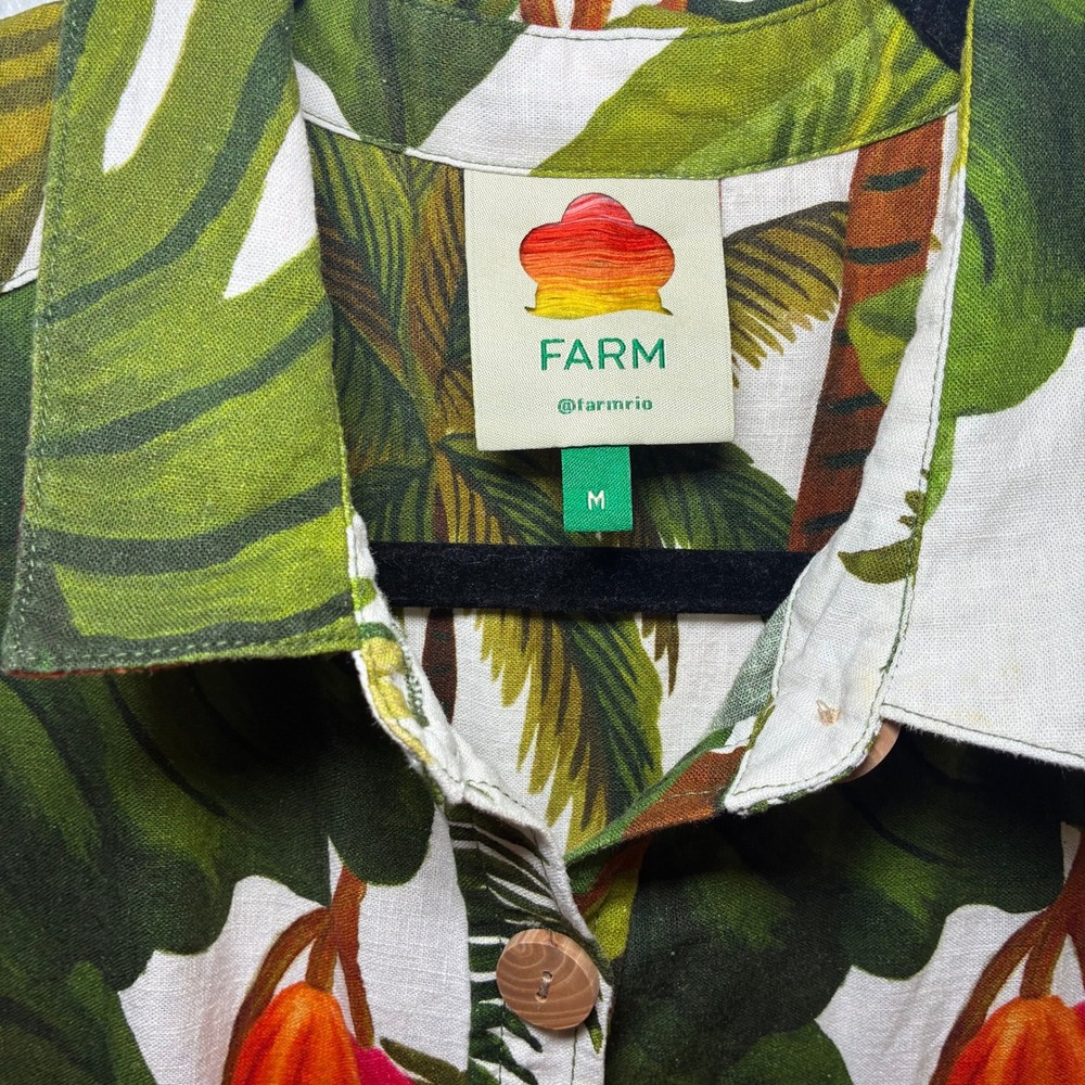 Farm Rio Cocoa Forest Linen Jumpsuit Tropical Resortwear Maximalist Boho Medium - Picture 5 of 9